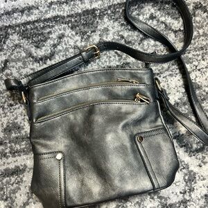 Black Faux Leather Crossbody Bag